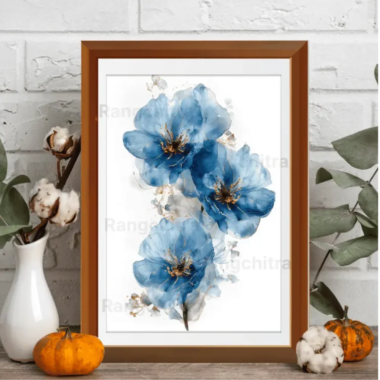 blue floral wall art botanical watercolor print India Rangchitra