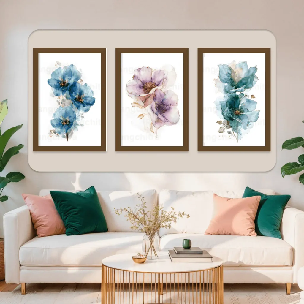 floral wall art set of 3 watercolor healing prints India Rangchitra