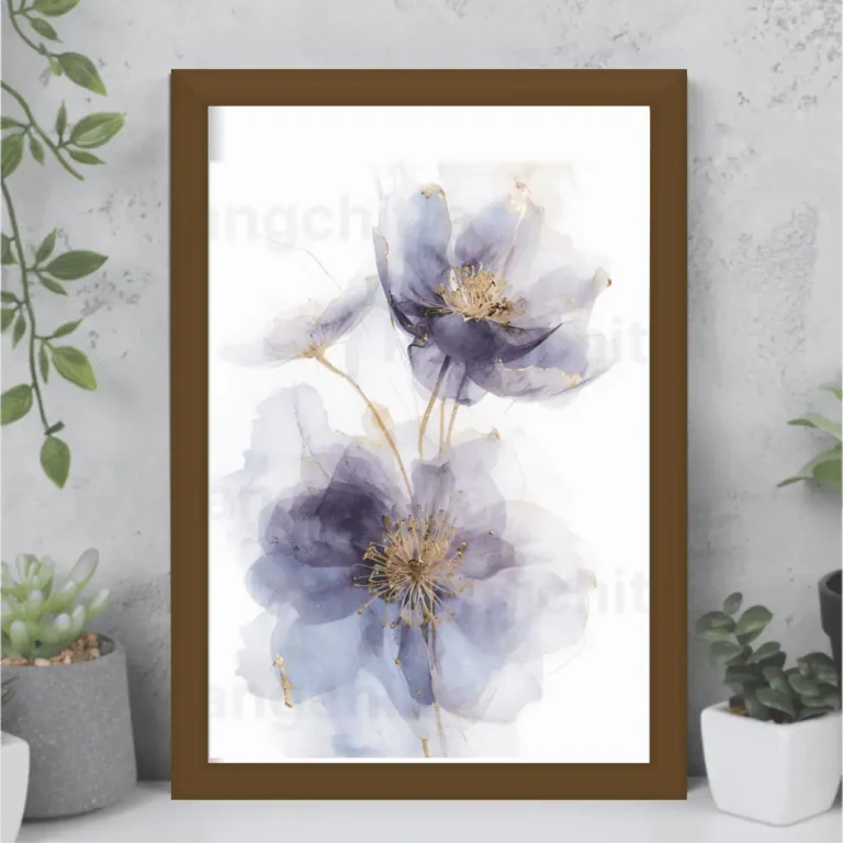 purple floral wall art print A4 A3 India purple botanical watercolor print for home decor
