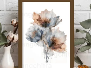 red wall art print purple watercolor botanical India Rangchitra