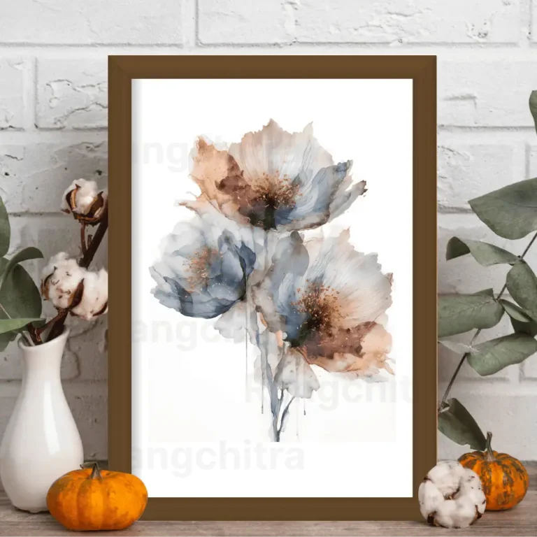 red wall art print purple watercolor botanical India Rangchitra