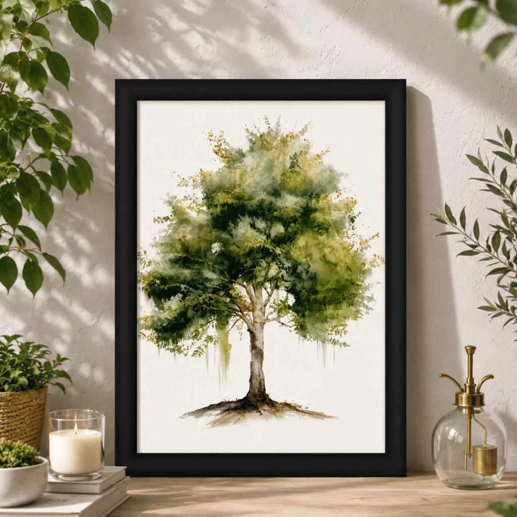 Green 2 Tree Wall Art Print – Watercolor Growth Art | Rangchitra