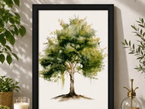 Green 2 Tree Wall Art Print – Watercolor Growth Art | Rangchitra