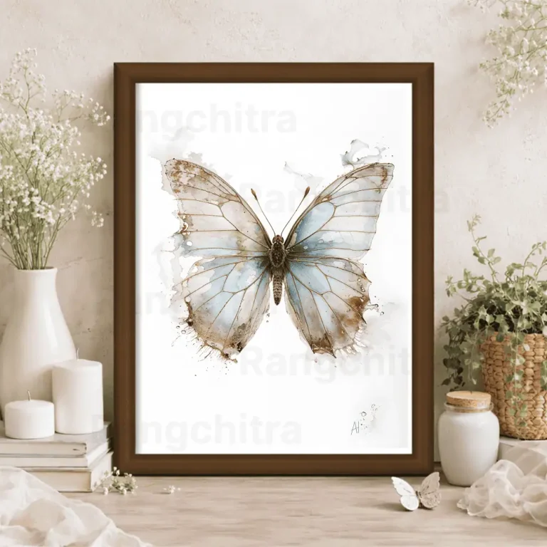 blue butterfly wall art print watercolor freedom India Rangchitra