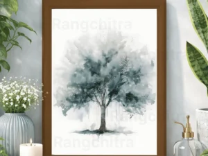 twilight tree wall art print watercolor growth gold accents India Rangchitra