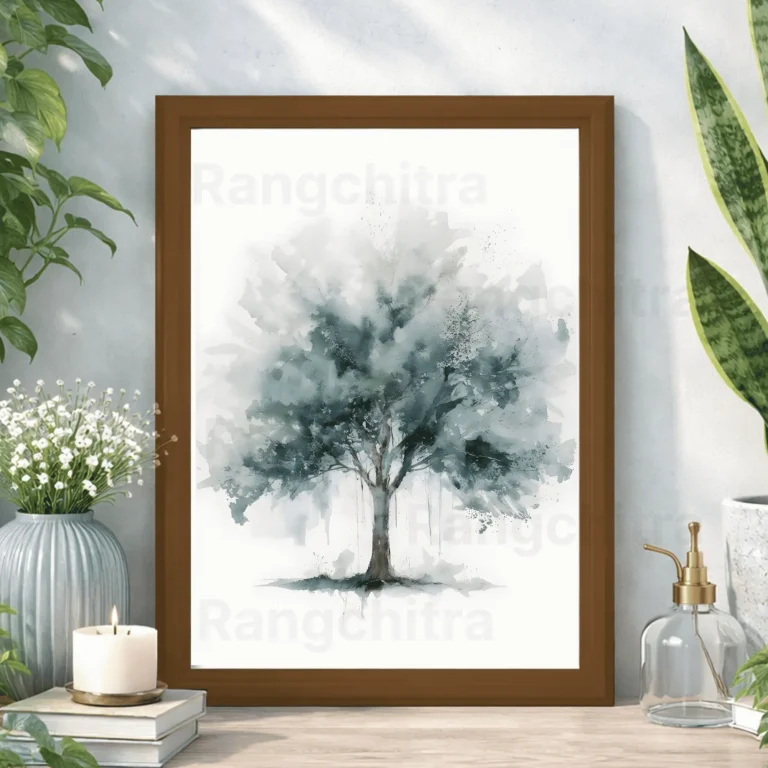 twilight tree wall art print watercolor growth gold accents India Rangchitra