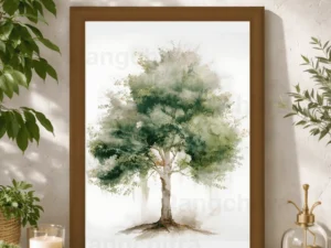 green tree wall art print watercolor growth gold accents India Rangchitra